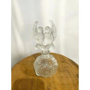 Vtg Clear Cut Glass Perfume Bottle With 2 Love Doves Ground Glass Stopper